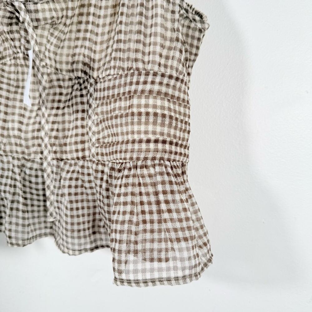 NWT American Eagle Brown White Plaid Should Tie Chiffon Babydoll Top Large - Picture 7 of 12